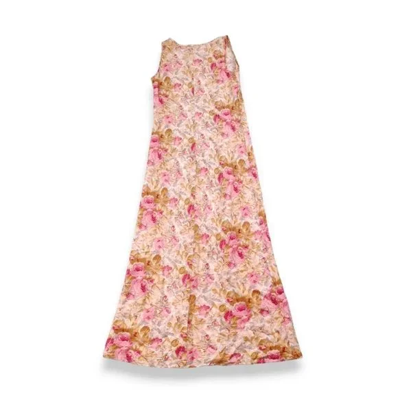 sold-Vintage Karen Kane 100% linen floral cottage boho maxi dress size S - Picture 3 of 6